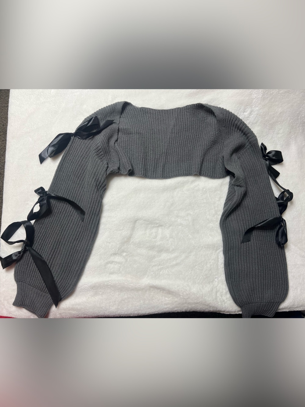 ROMWE Charcoal Gray Ribbon Tie Sleeve Cropped Sweater